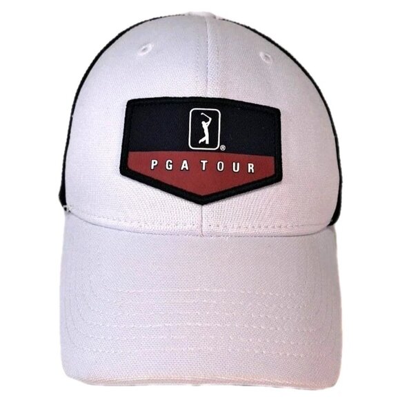 PGA Tour Other - PGA Tour Pro Series SnapBack Trucker Golf Hat Embroidered Cap White/Blue Mesh